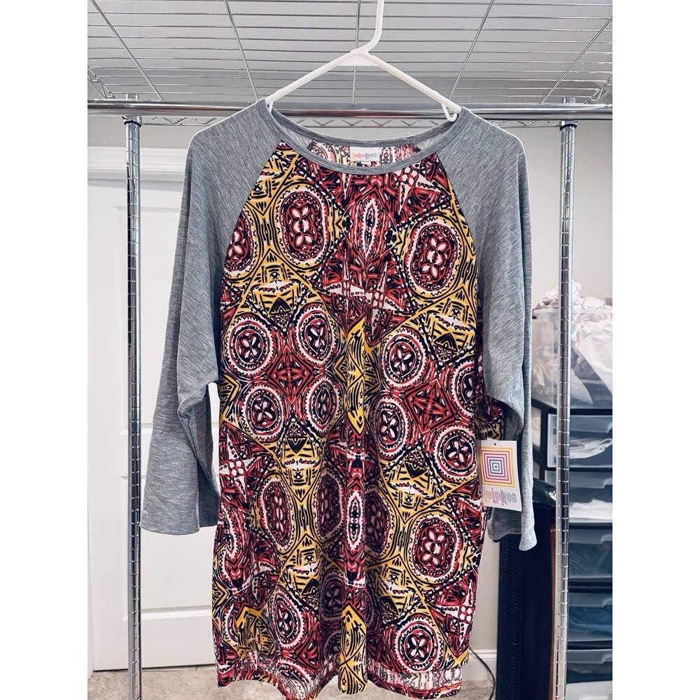 NWT Lularoe Randy 3XL Gray With Red Yellow Geometric Design Baseball Style